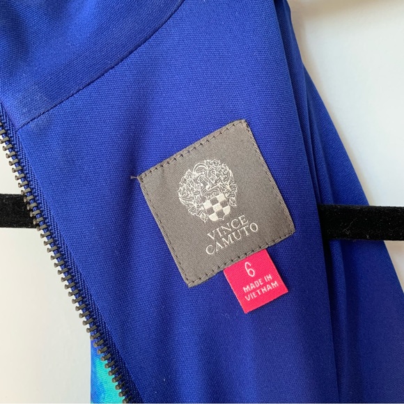 SZ 6 VINCE CAMUTO SLEEVELESS V-NECK LINED SHEATH MIDI DRESS BLUE GREEN TURQUOISE - Picture 6 of 8